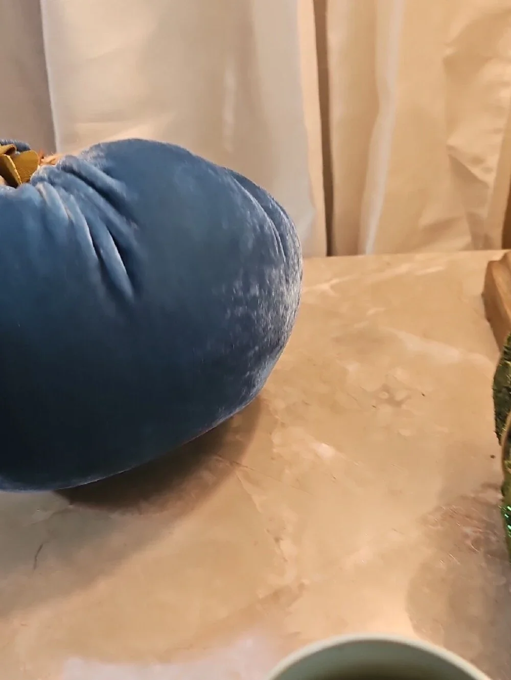 Blue Velvet Floral Decorative Pumpkin - Home Accents